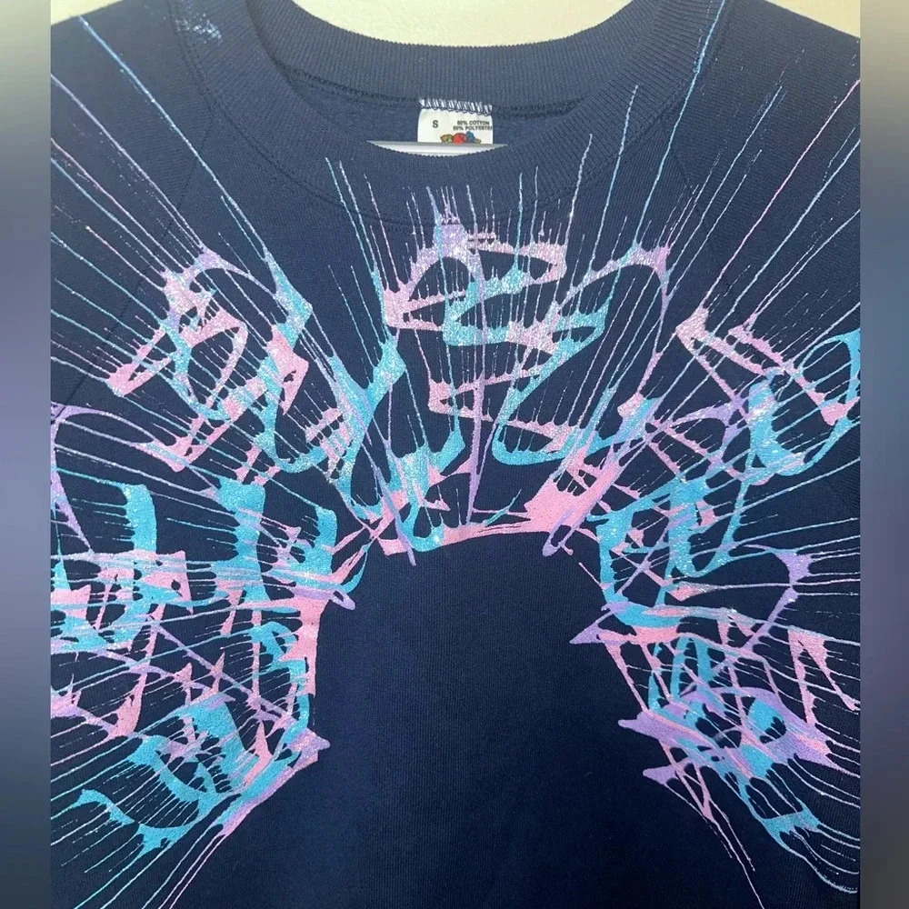Vintage Fruit of the Loom Glitter Abstract Graphic Sweatshirt USA Size S - Picture 3 of 6